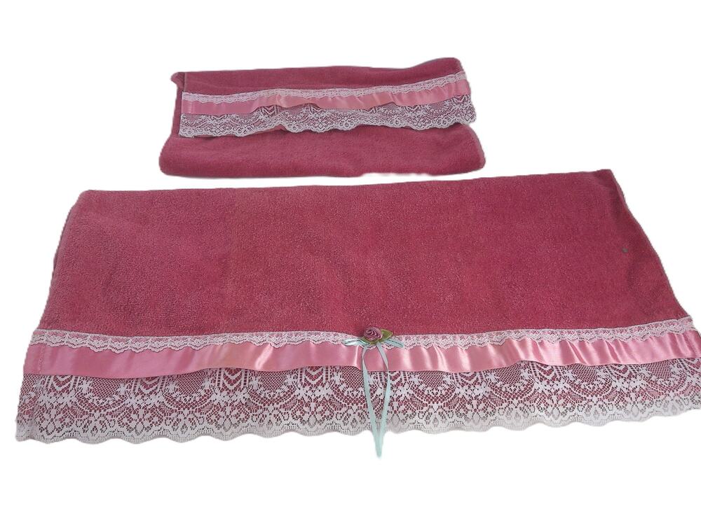 Vintage Bibb Rose Lace Towels Bath And Hand Set Of 2